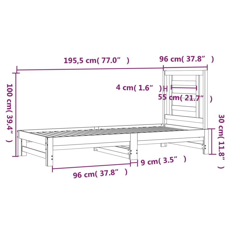 Uttrekkbar dagseng 2x(90x190) cm heltre furu