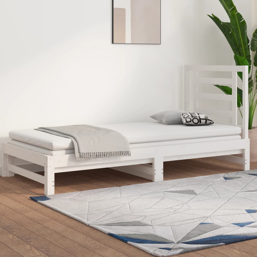 Uttrekkbar dagseng hvit 2x(90x190) cm heltre furu