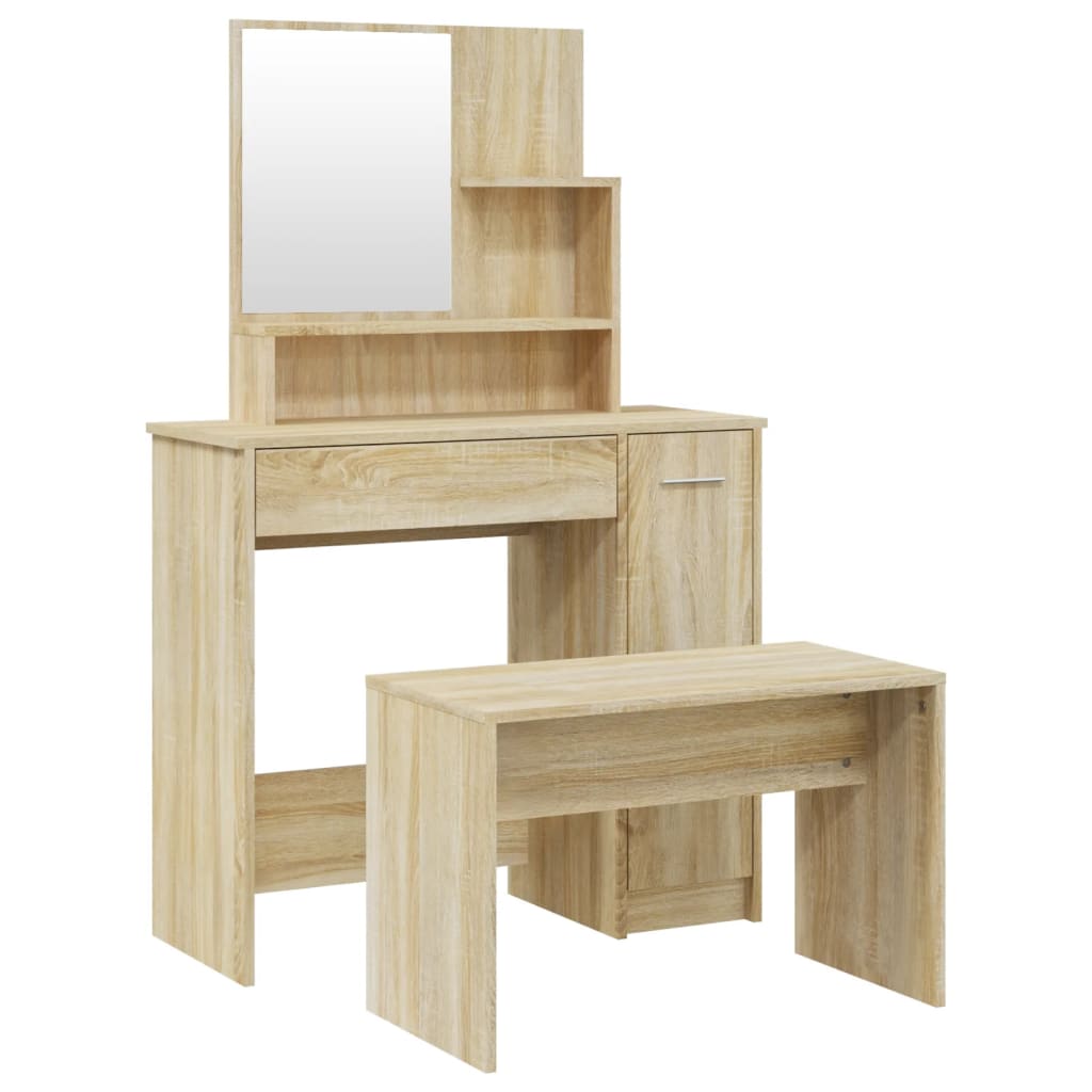 Sminkebordsett sonoma eik 86,5x35x136 cm
