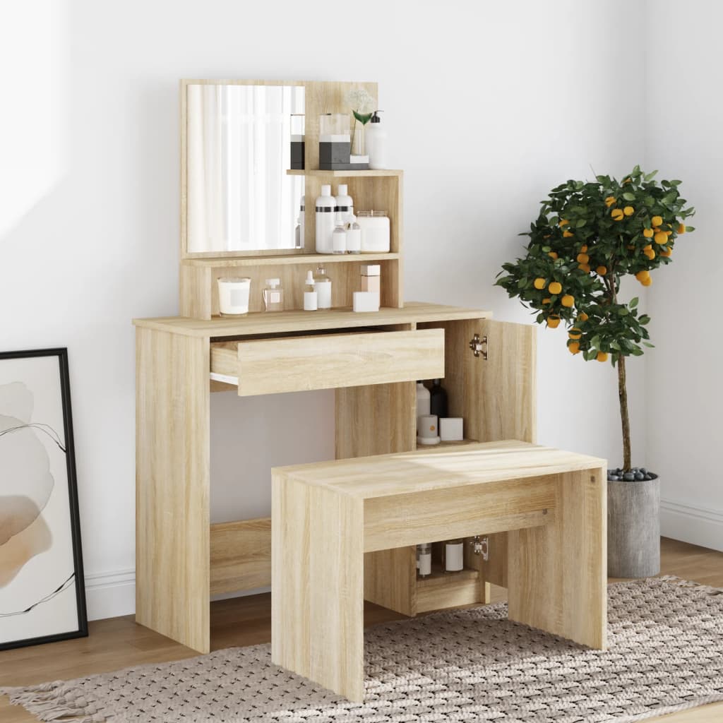 Sminkebordsett sonoma eik 86,5x35x136 cm
