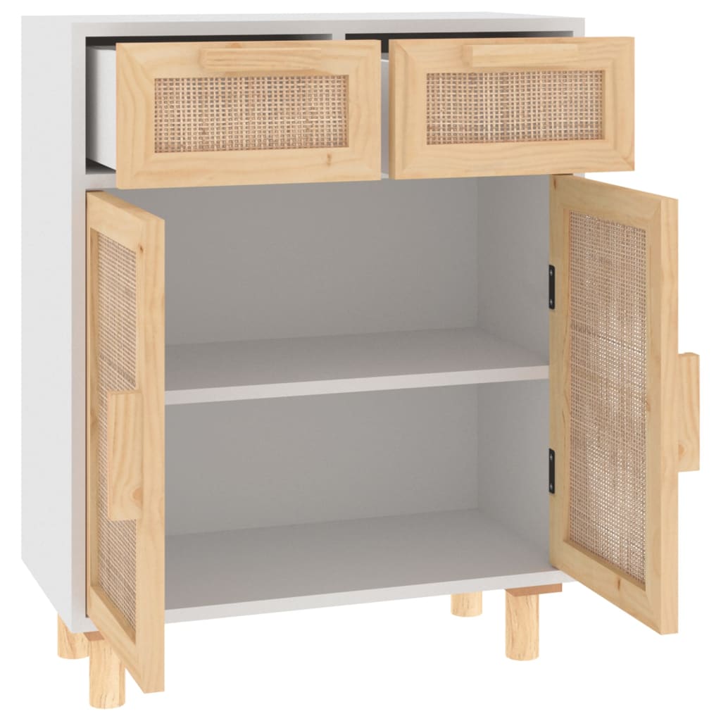 Skjenk hvit 60x30x75 cm heltre furu og naturrotting vidaXL