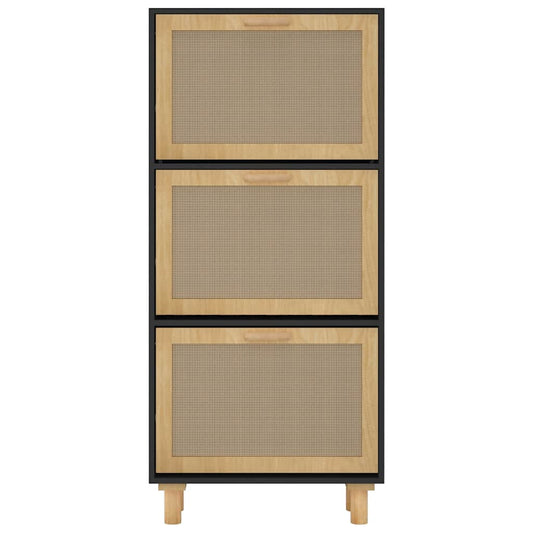 Skoskap svart 52x25x115 cm konstruert tre og naturlig rotting