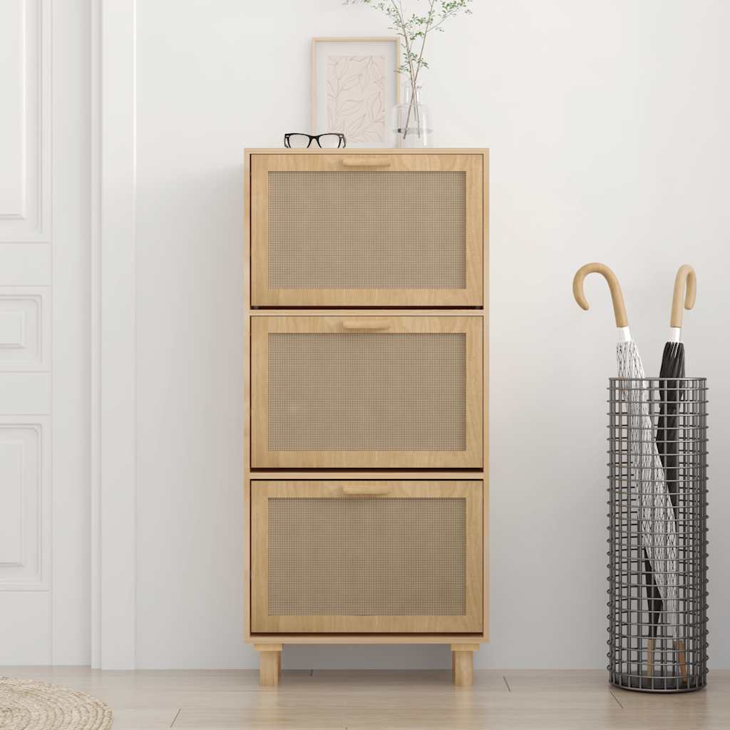 Skoskap brun 52x25x115 cm konstruert tre og naturlig rotting