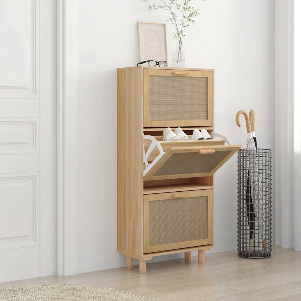 Skoskap brun 52x25x115 cm konstruert tre og naturlig rotting