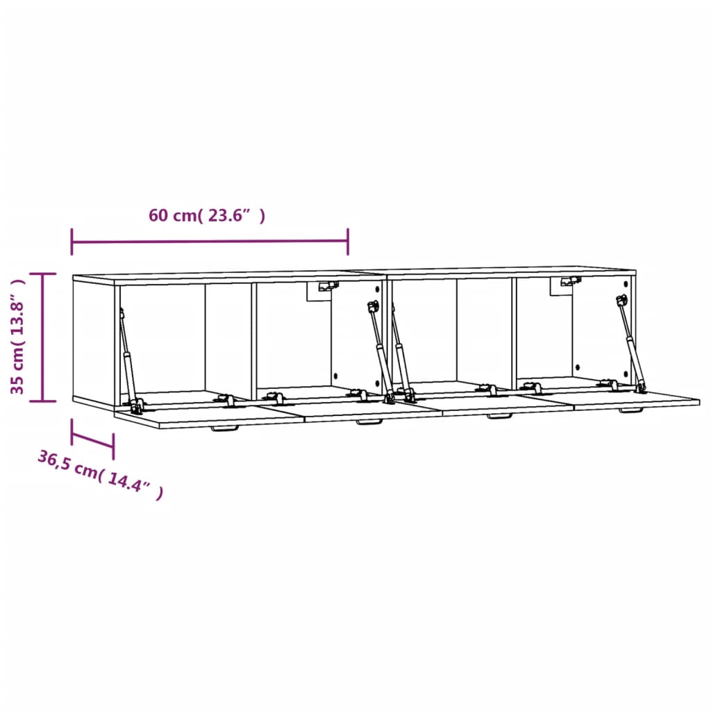 Veggskap 2 stk betonggrå 60x36,5x35 cm konstruert tre