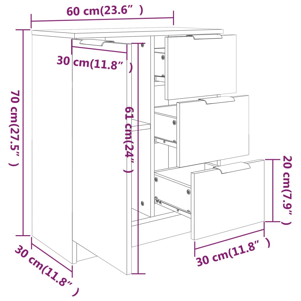 Skjenker 2 stk røkt eik 60x30x70 cm konstruert tre