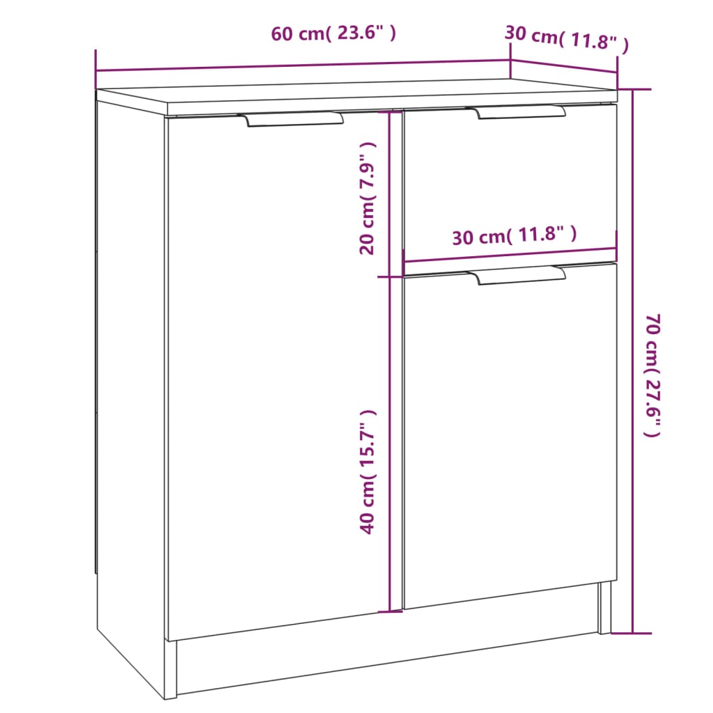 Skjenker 2 stk sonoma eik 60x30x70 cm konstruert tre