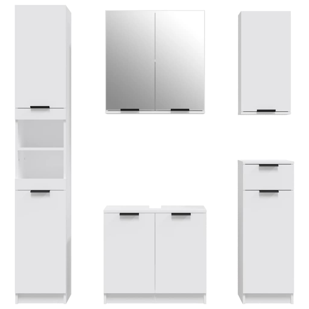 3115852 vidaXL Baderomsskapsett 5 deler hvit konstruert tre
