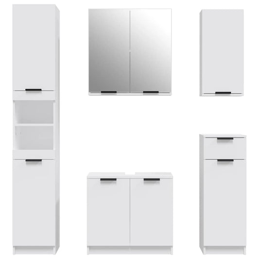 3115852 vidaXL Baderomsskapsett 5 deler hvit konstruert tre