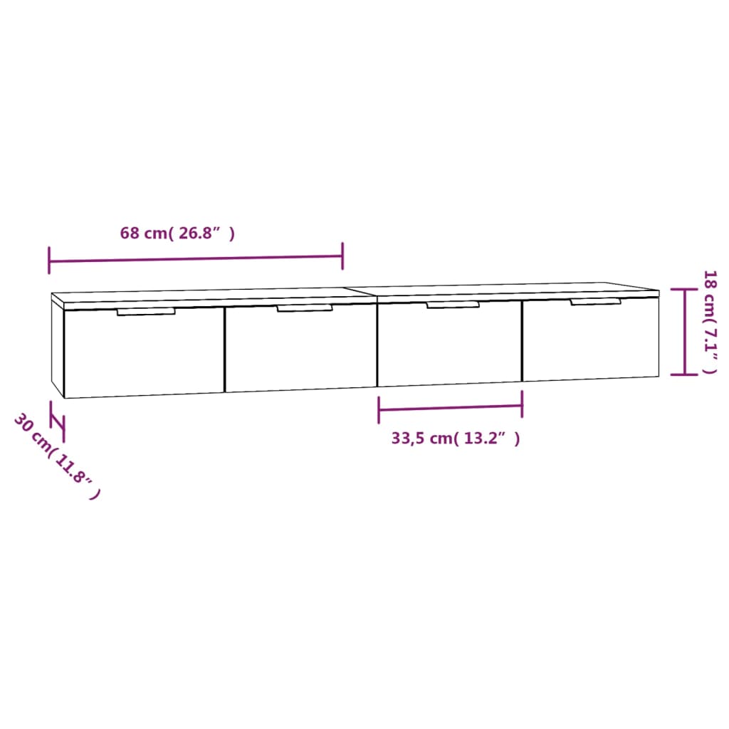 Veggskap 2 stk svart 68x30x20 cm konstruert tre