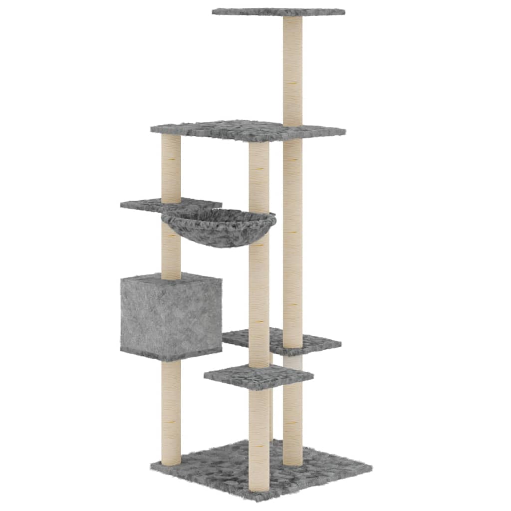 Kattetre med klorestolper i sisal lysegrå 142 cm