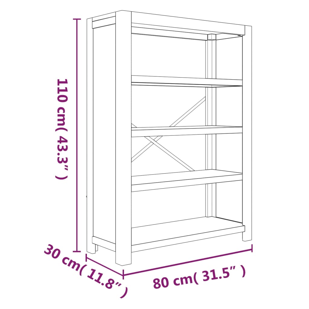 Bokhylle 4 etasjer 80x30x110 cm heltre akasie