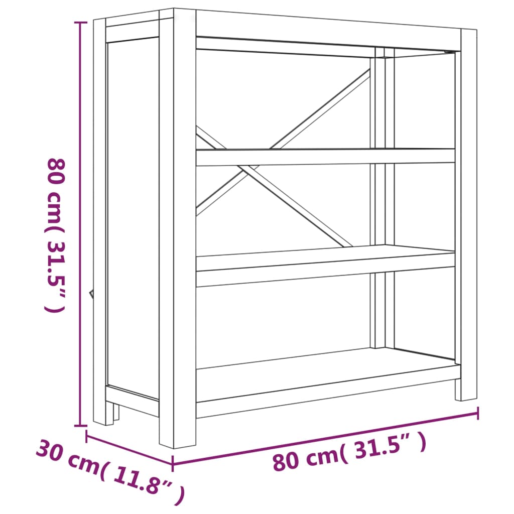 Bokhylle 3 etasjer 80x30x80 cm heltre akasie