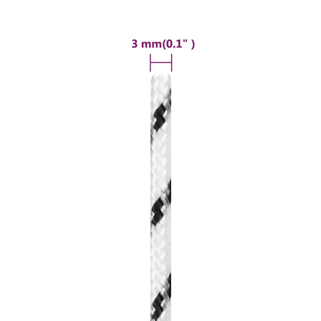 Flettet båttau hvit 3 mm x 25 m polyester