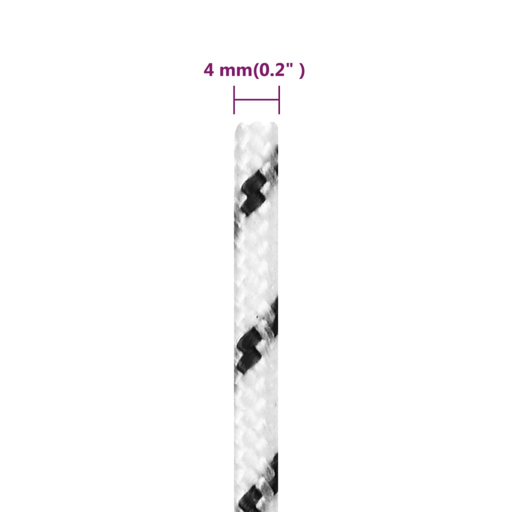 Flettet båttau hvit 4 mmx500 m polyester