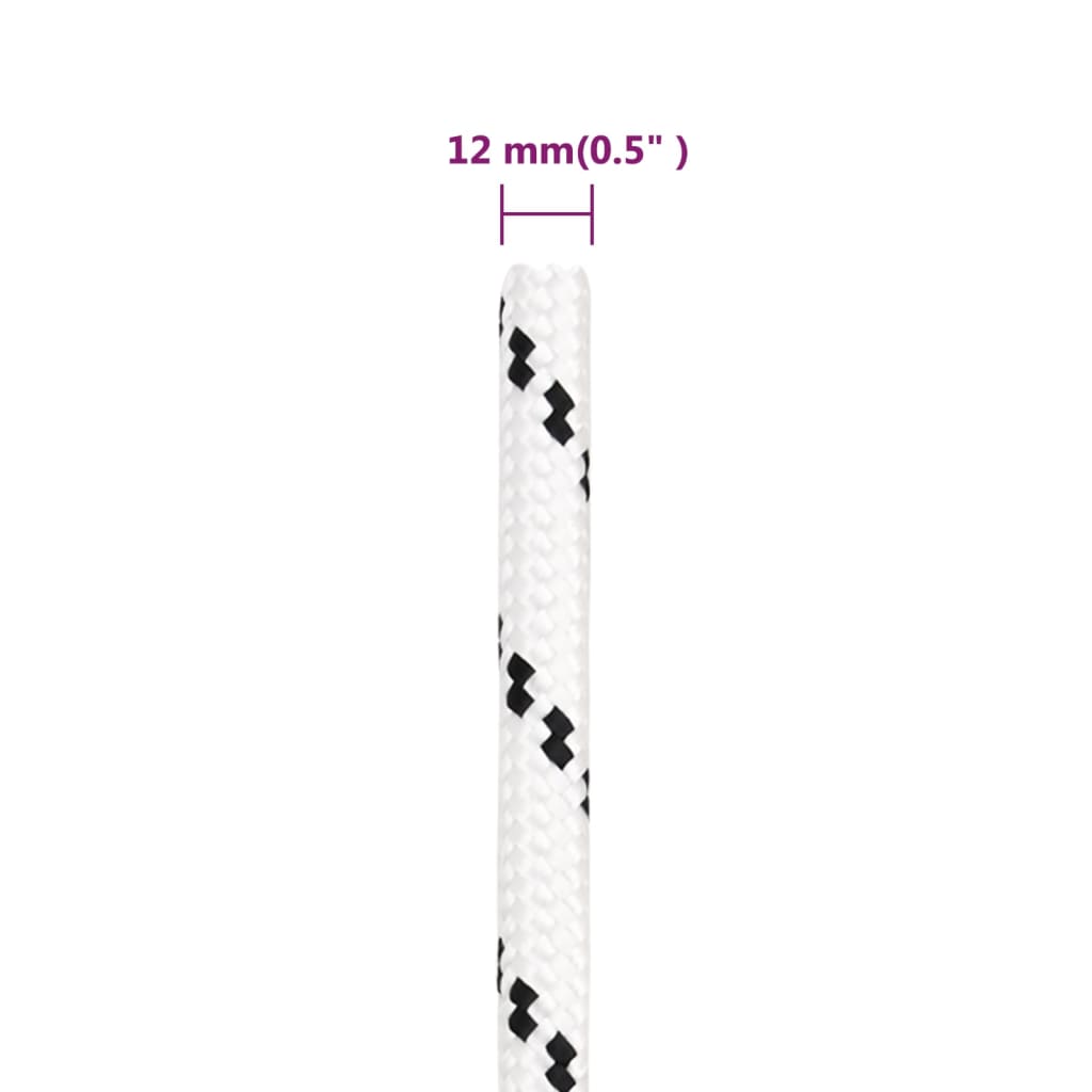 Flettet båttau hvit 12 mm x 25 m polyester