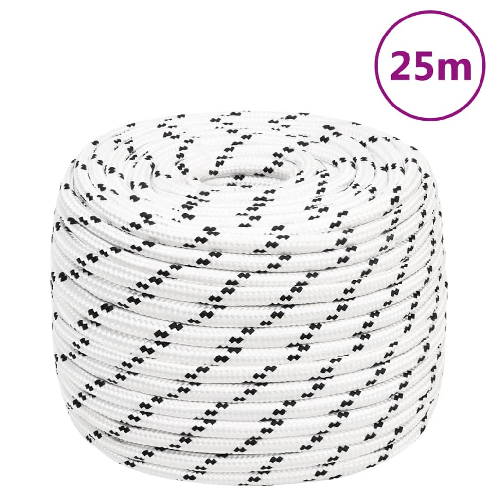 Flettet båttau hvit 12 mm x 25 m polyester