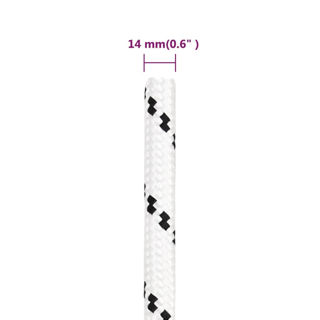 Flettet båttau hvit 14 mm x 25 m polyester