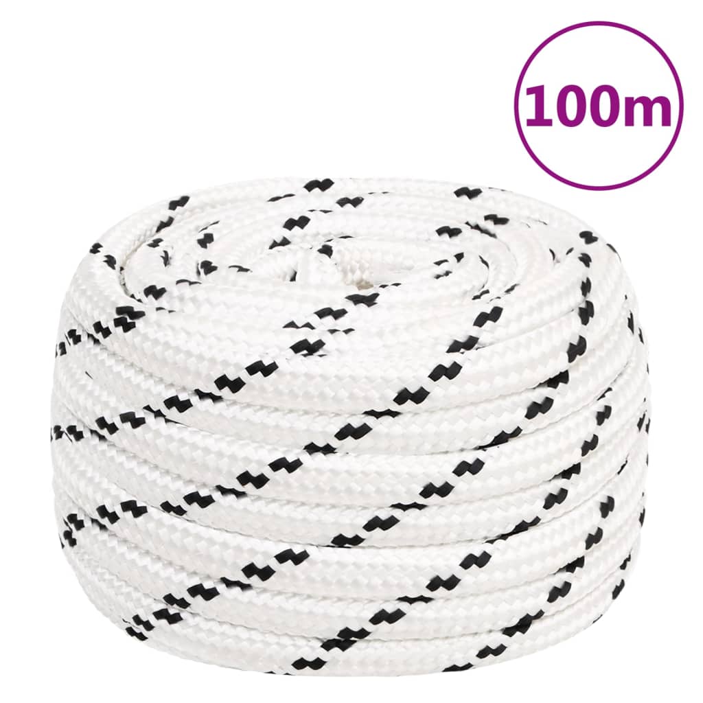 Flettet båttau hvit 20 mm x 100 m polyester
