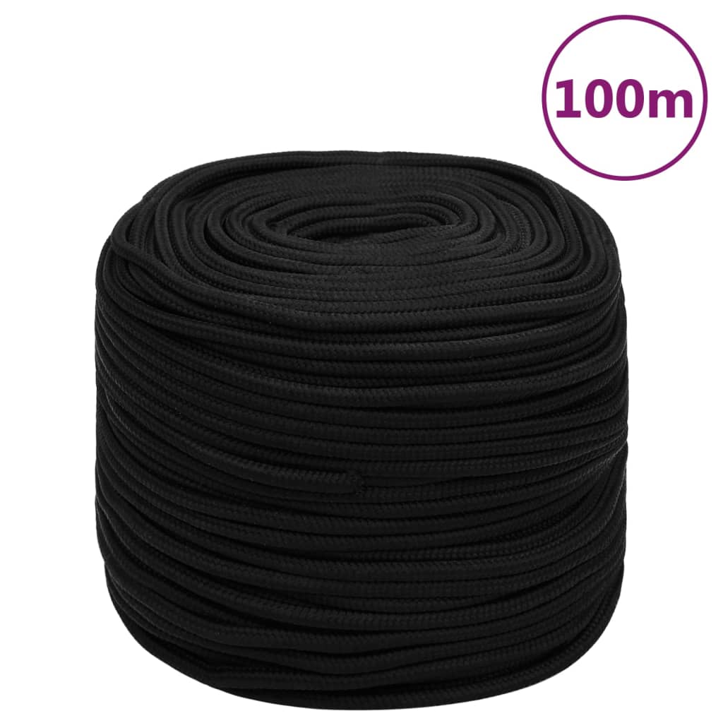 Arbeidstau svart 8 mm 100 m polyester