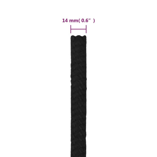 Arbeidstau svart 14 mm 25 m polyester