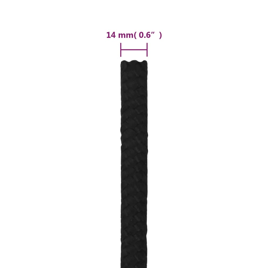 Arbeidstau svart 14 mm 100 m polyester
