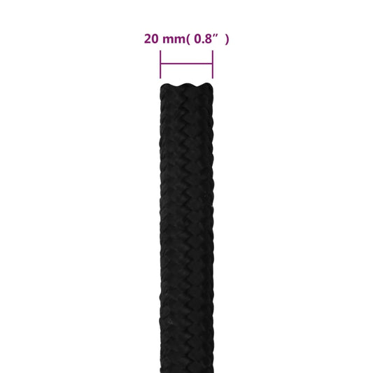 Arbeidstau svart 20 mm 25 m polyester vidaXL