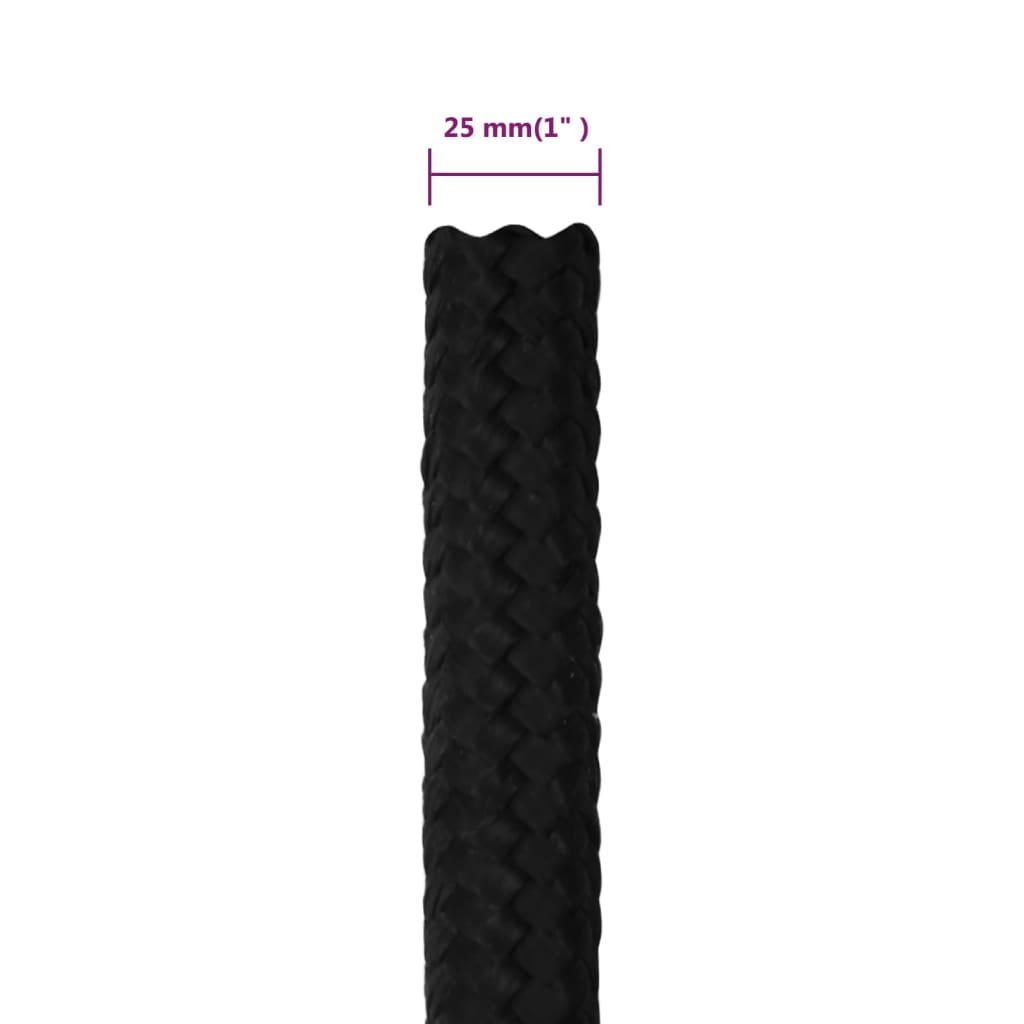 Arbeidstau svart 25 mm 25 m polyester vidaXL
