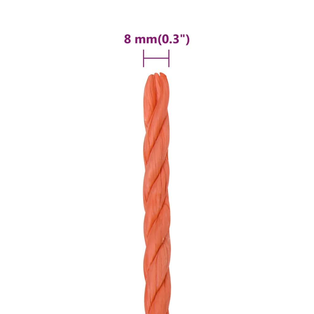 Arbeidstau oransje 8 mm 250 m polypropylen