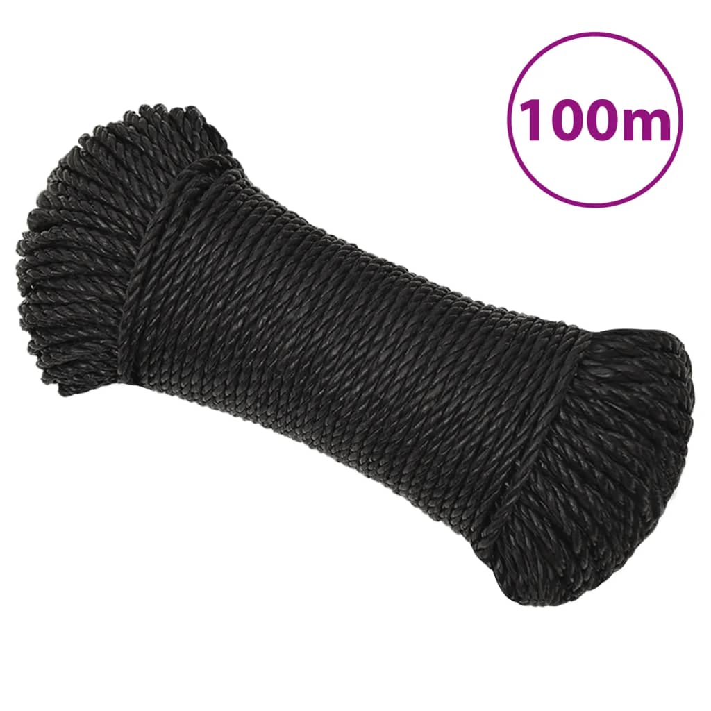 Arbeidstau svart 6 mm 100 m polypropylen