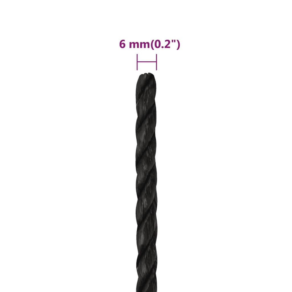 Arbeidstau svart 6 mm 100 m polypropylen