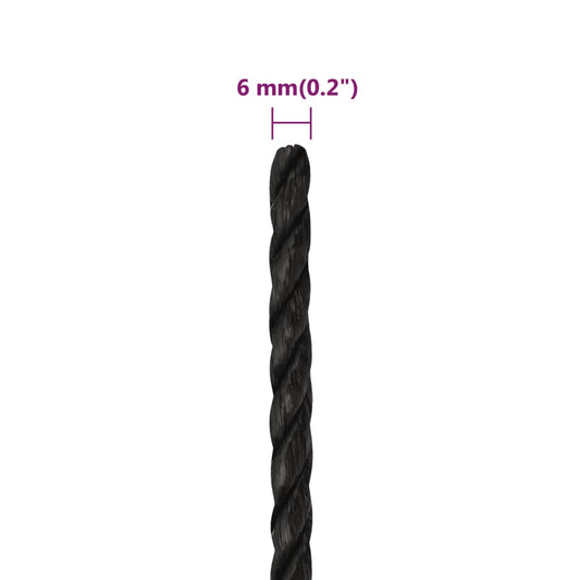 Arbeidstau svart 6 mm 100 m polypropylen