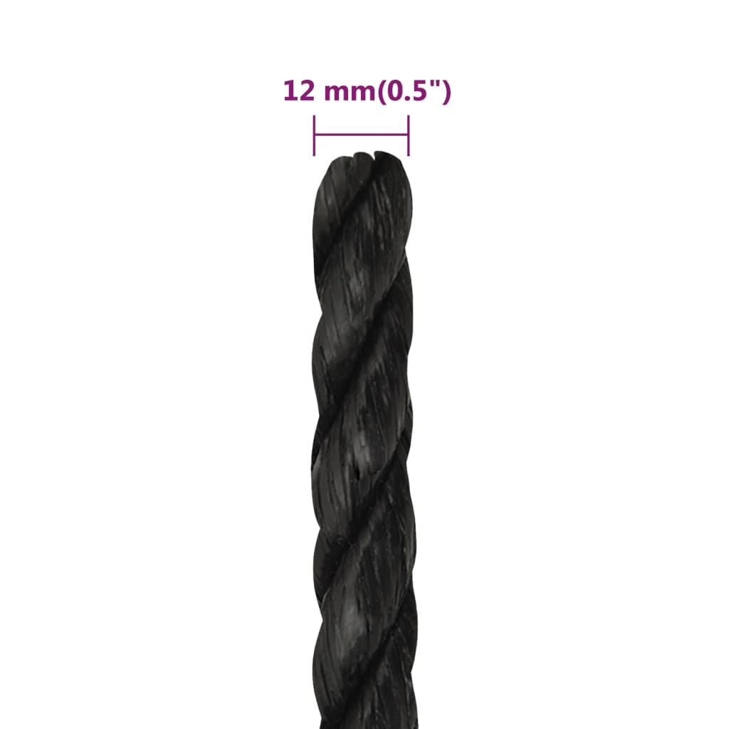 Arbeidstau svart 12 mm 25 m polypropylen