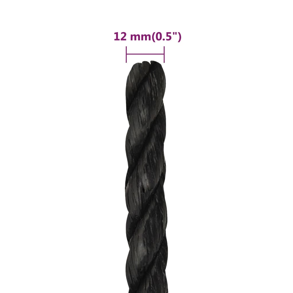 Arbeidstau svart 12 mm 500 m polypropylen