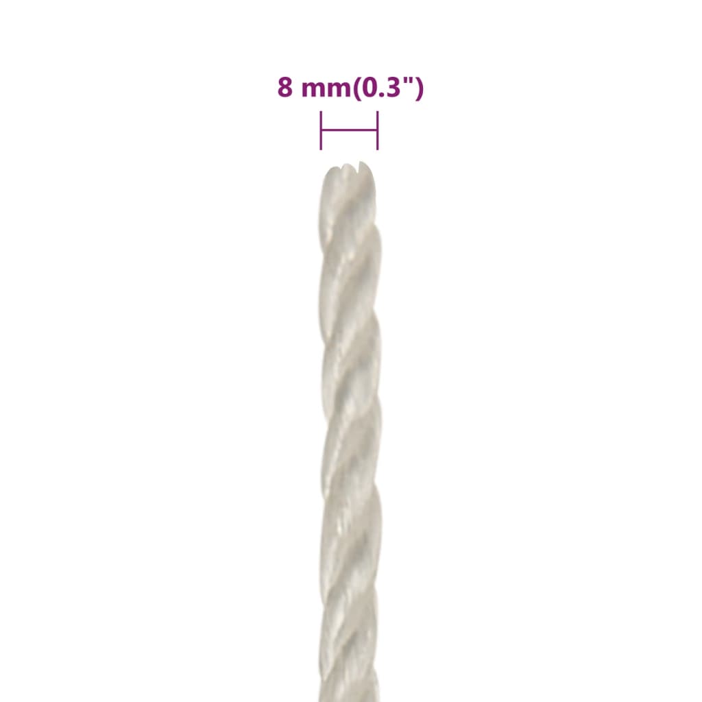 Arbeidstau hvit 8 mm 100 m polypropylen