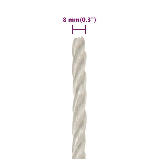 Arbeidstau hvit 8 mm 100 m polypropylen