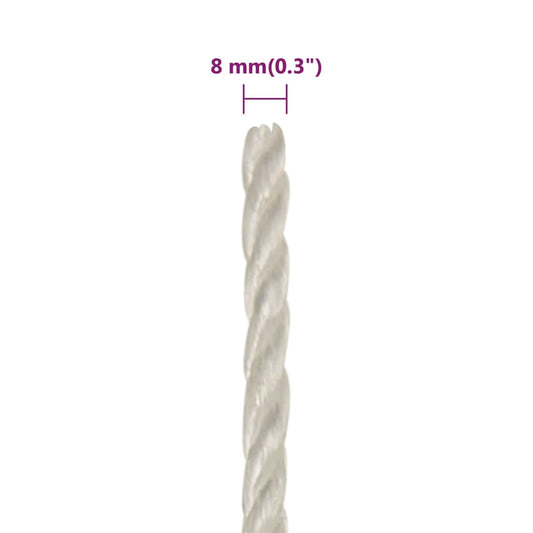 Arbeidstau hvit 8 mm 500 m polypropylen