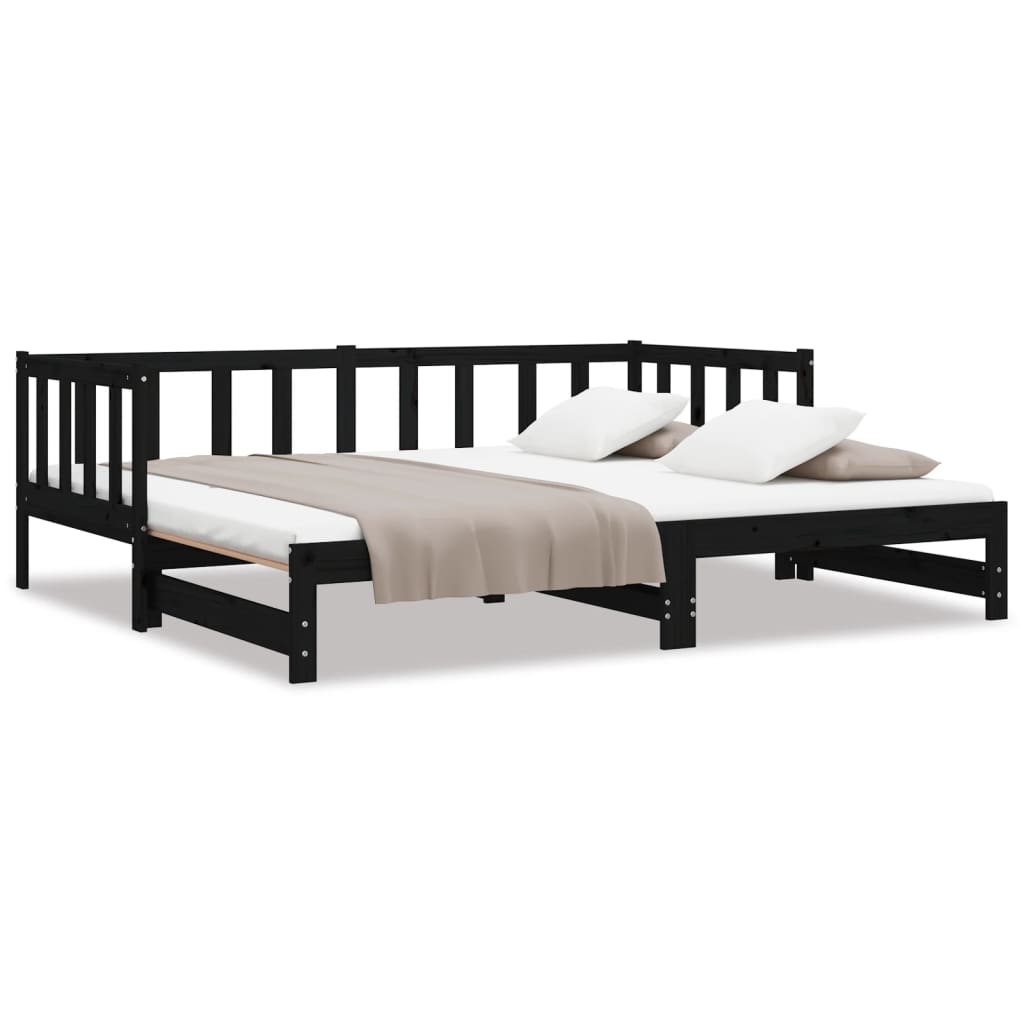 Uttrekkbar dagseng svart 2x(90x190) cm heltre furu