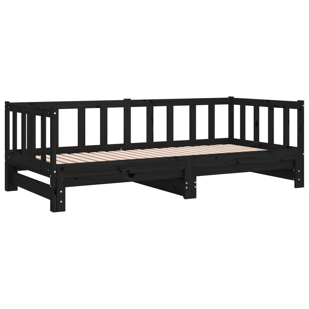 Uttrekkbar dagseng svart 2x(90x190) cm heltre furu