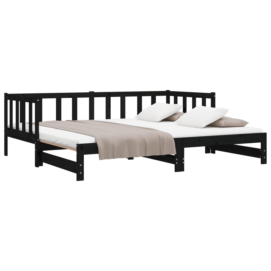 Uttrekkbar dagseng svart 2x(90x190) cm heltre furu