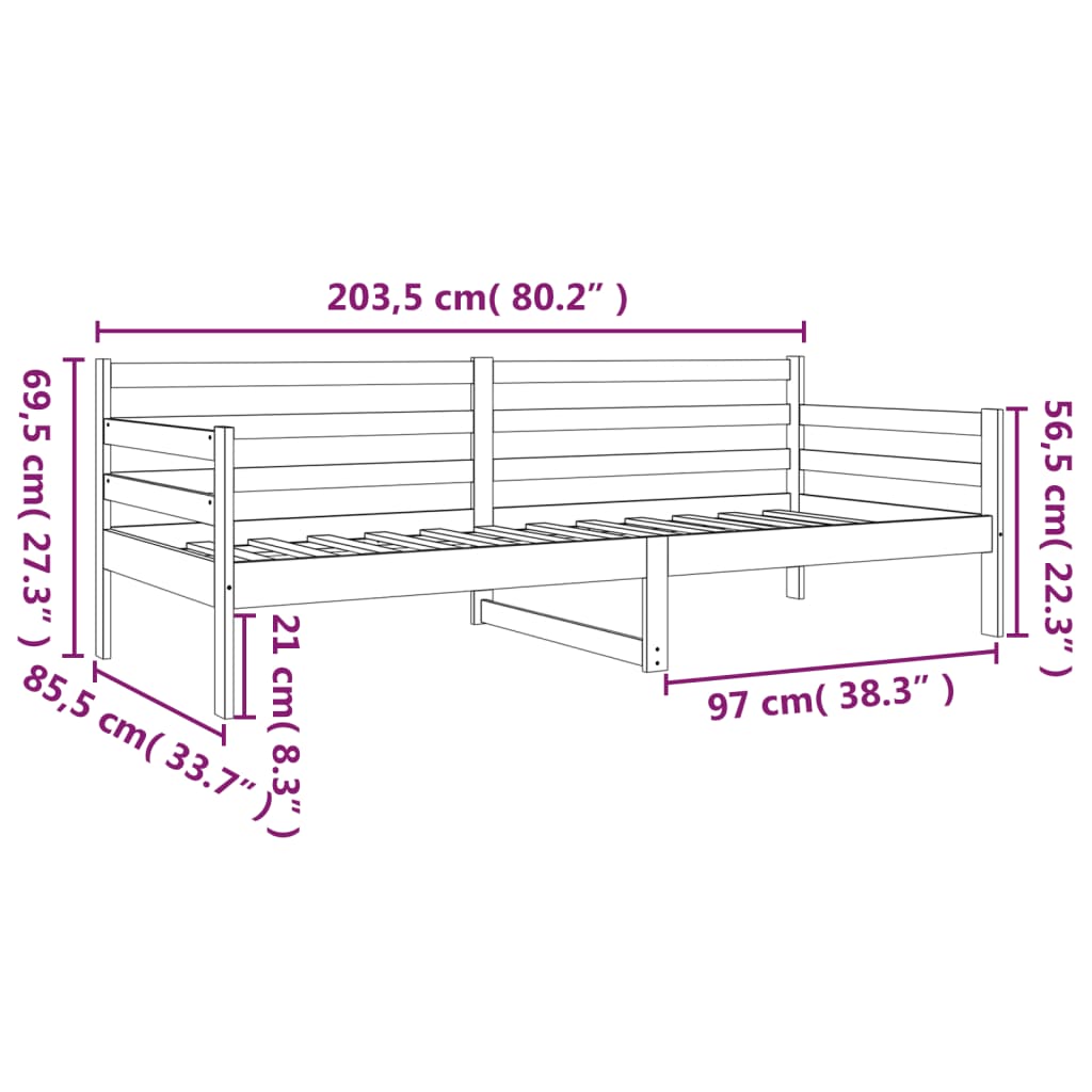 Dagseng uten madrass hvit 80x200 cm heltre furu