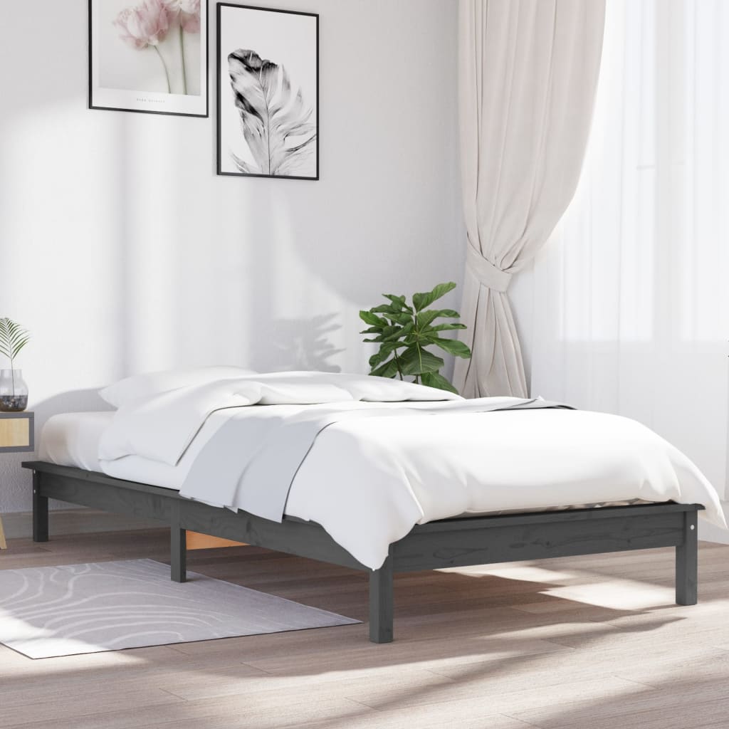 Sengeramme grå 90x200 cm heltre furu