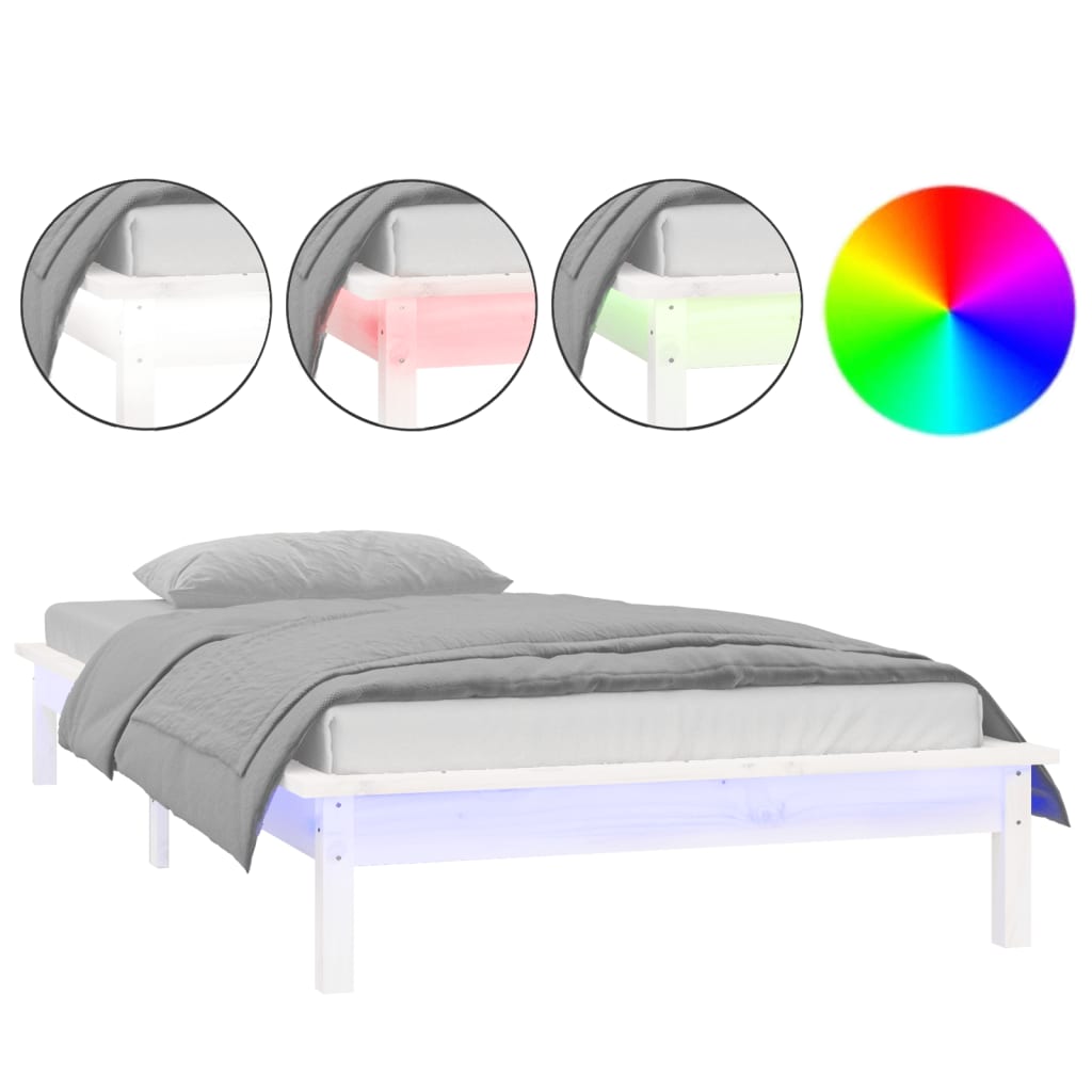 Sengeramme med LED hvit 90x200 cm heltre
