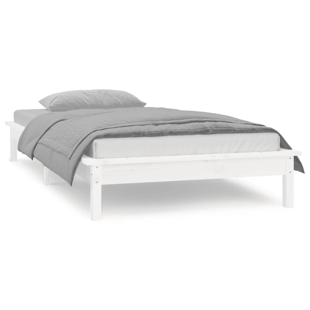 Sengeramme med LED hvit 90x200 cm heltre