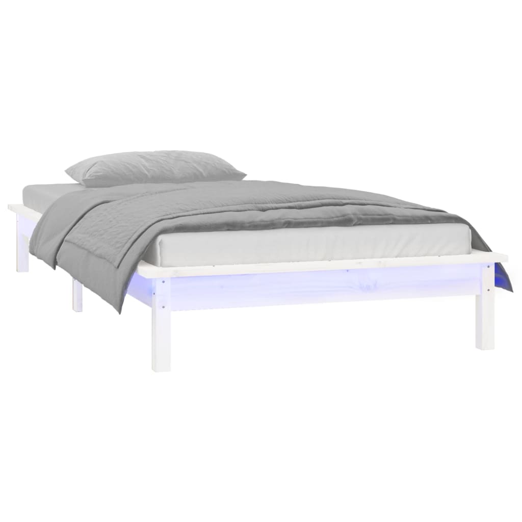 Sengeramme med LED hvit 90x200 cm heltre