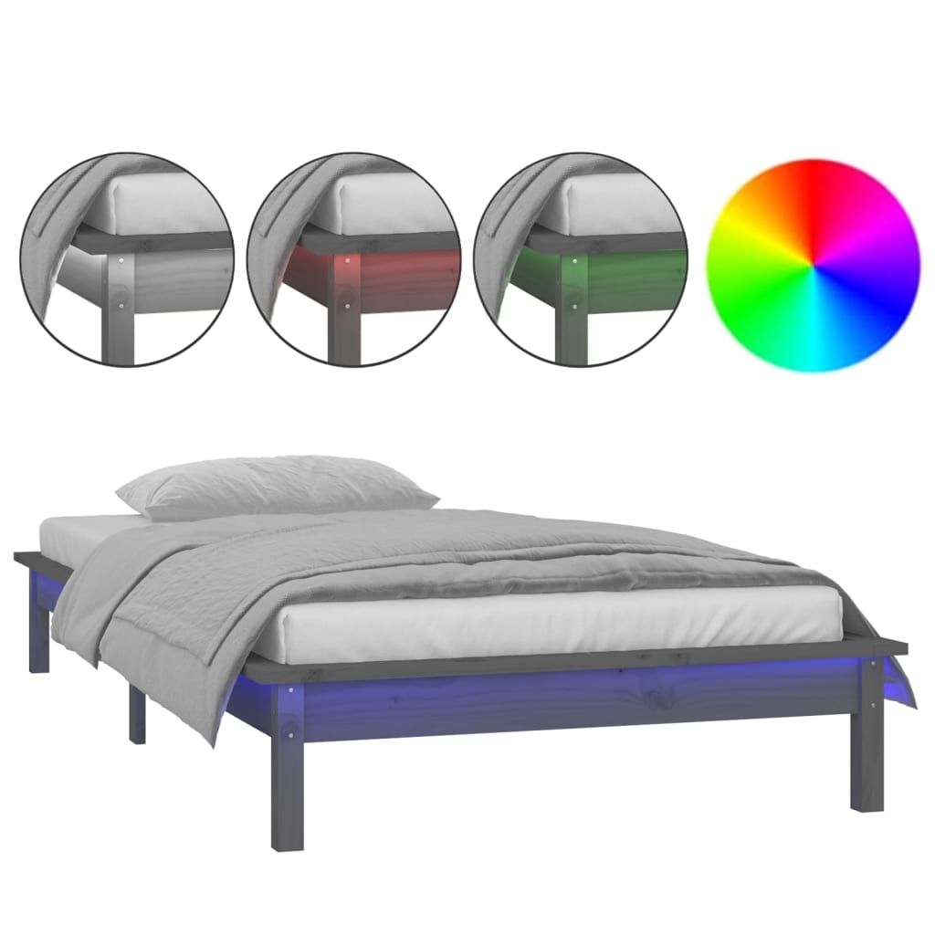 Sengeramme med LED grå 100x200 cm heltre