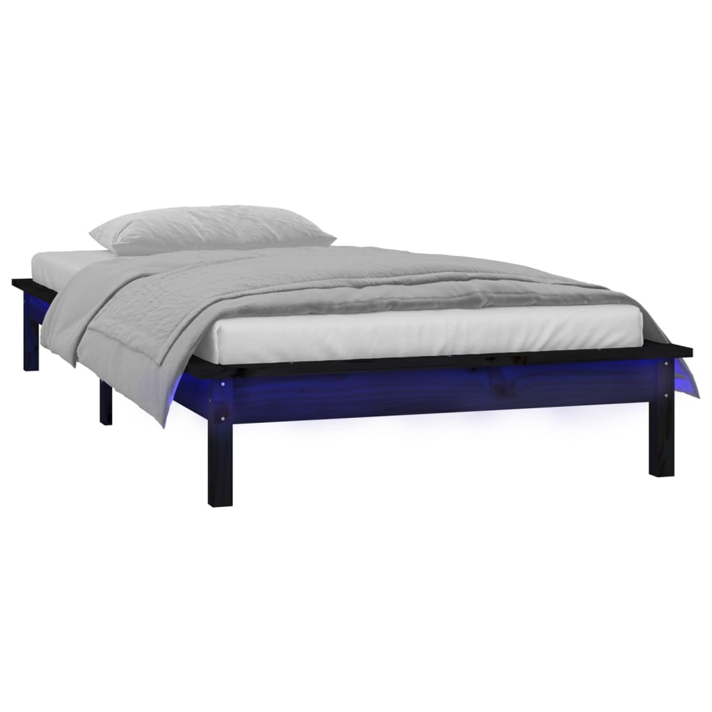 Sengeramme med LED svart 100x200 cm heltre