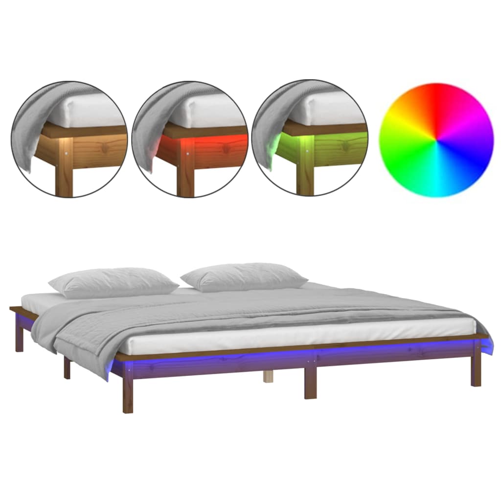 Sengeramme med LED honningbrun 120x200 cm heltre