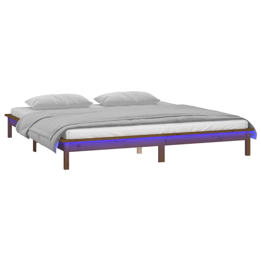 Sengeramme med LED honningbrun 120x200 cm heltre