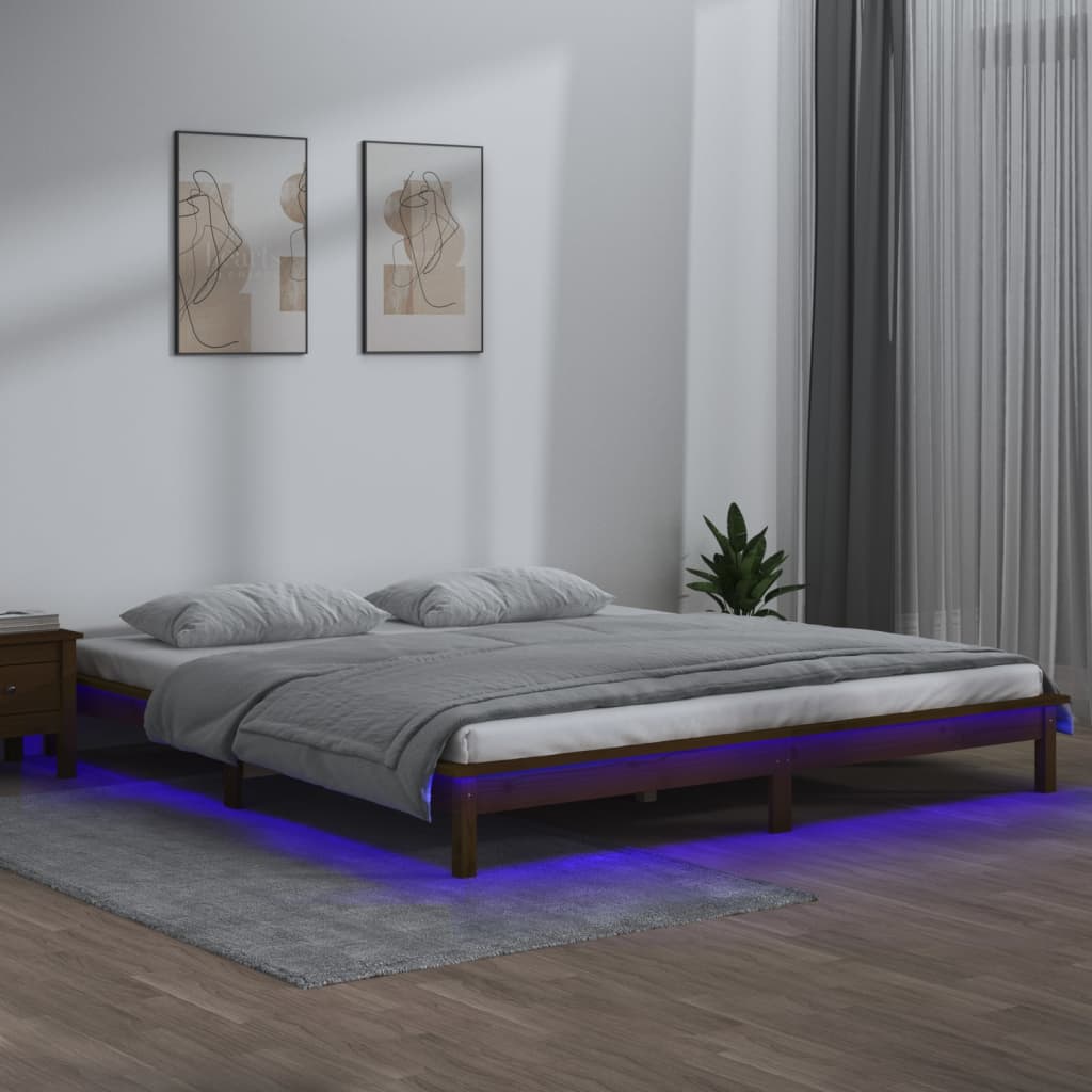 Sengeramme med LED honningbrun 120x200 cm heltre